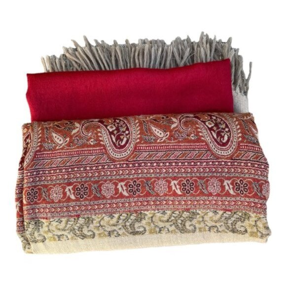 Indian Shawl Wool Blend / Throw Stole Paisley - Picture 1 of 9